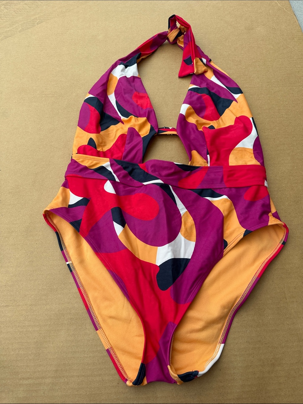 Adore Me Pink, Orange & Purple Abstract Halter One-Piece Swimsuit